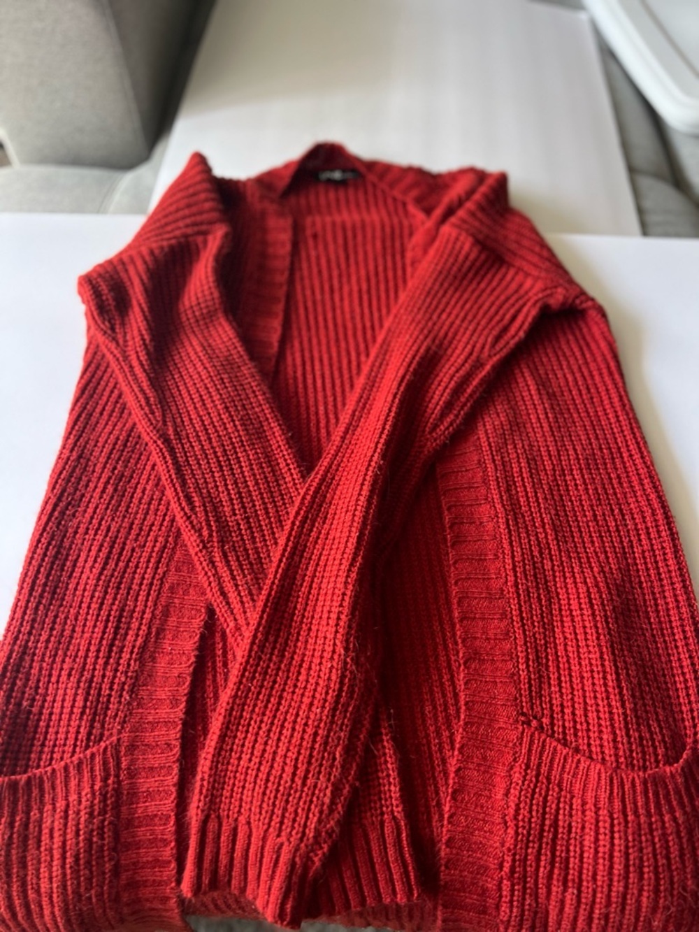 Chesley Bright Red Ribbed Open-Front Cardigan